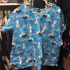 Blue Olaf Print Scrub Top 3x Disney Frozen